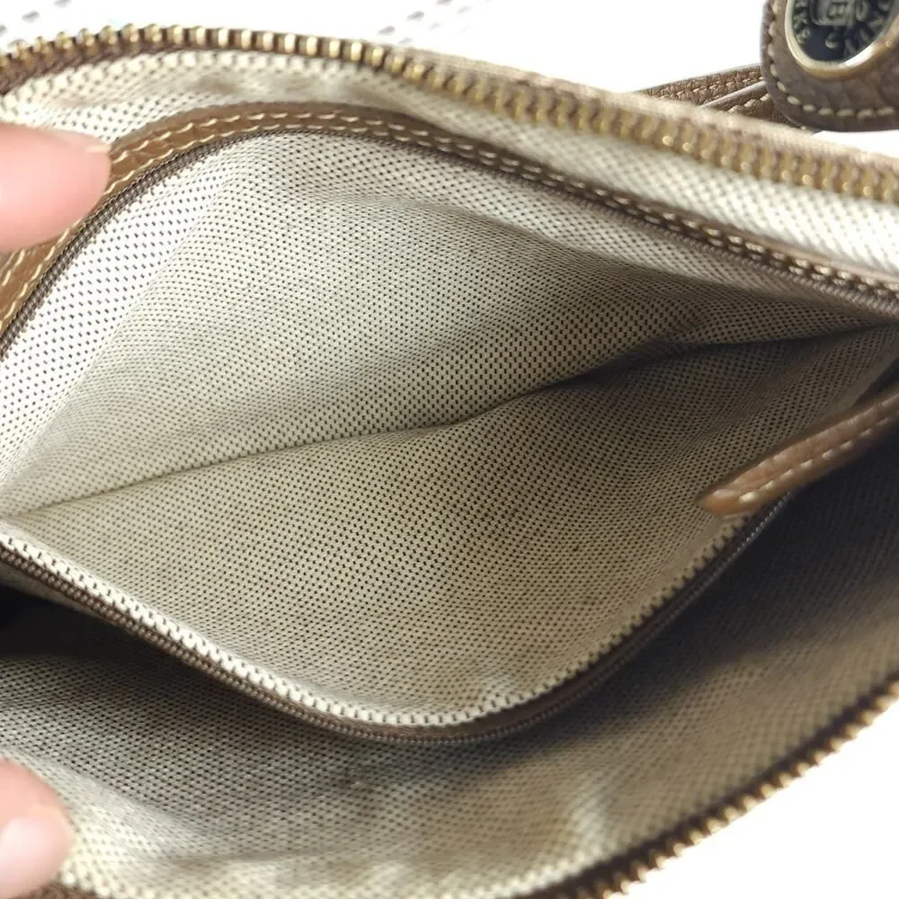 Dooney & Bourke Vtg Brown Canvas Leather Monogram Slim Mini Shoulder Bag Purse